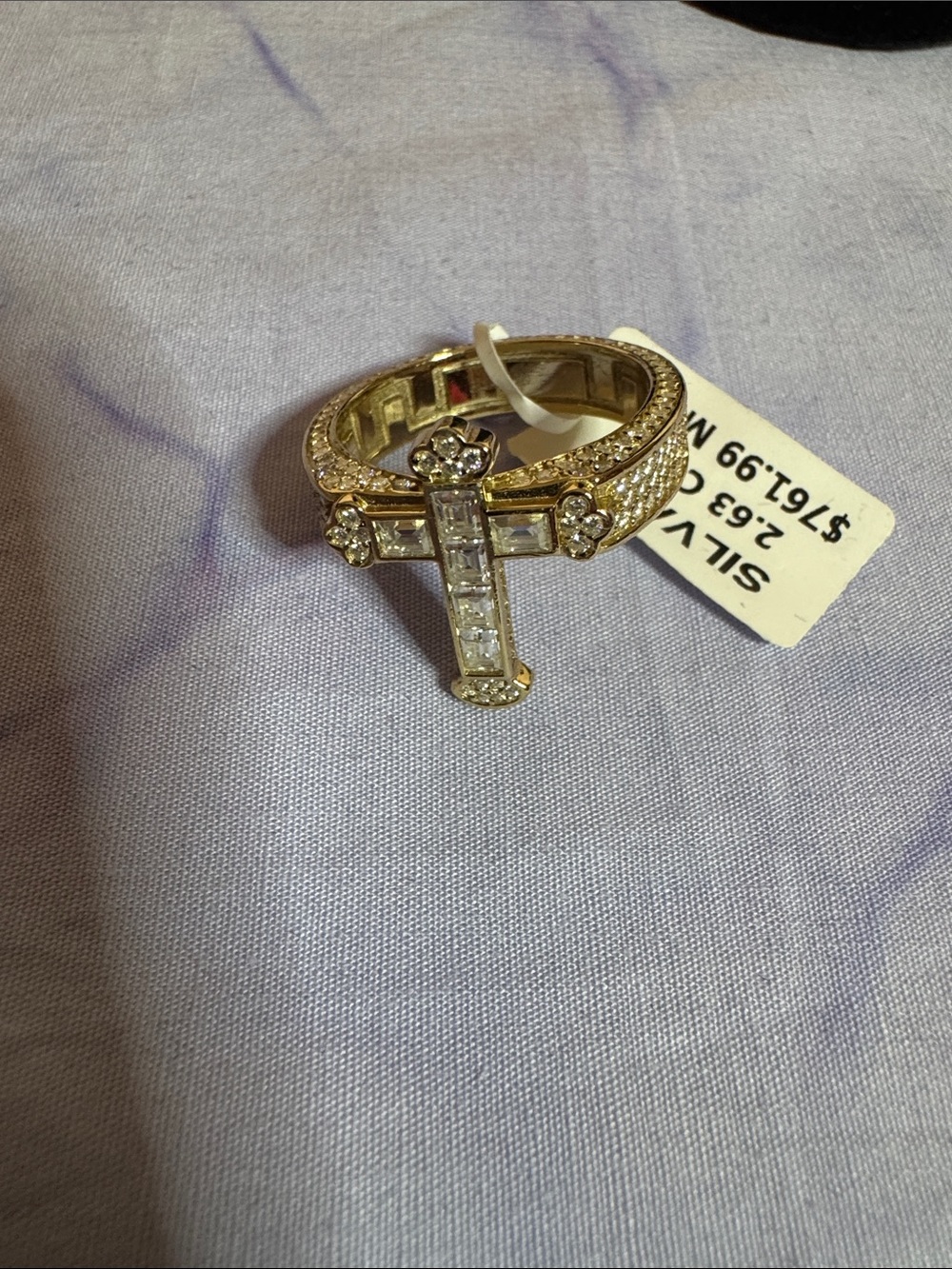 925 Silver & 2.63 CTW Moissanite Cross Ring in Gold Tone - Picture 5 of 6